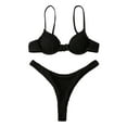 thumbnail image 6 of Elainilye Fashion Swimwear for Women Sexy High Breast Contrast Solid Split Bikini Set Two Piece Swimsuit Sets,Black, 6 of 8