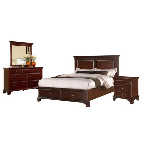 Bowery Hill Solid Pine Wood 4-Piece Queen Bedroom Set in Cherry