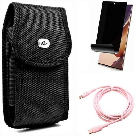 Case Belt Clip & Pink 10ft Long Cable & Privacy Screen Protector for Samsung Galaxy Note 20 Ultra (6.9") - Combo with Rugged Holster & USB-C to Type-C PD Fast Charger & TPU Film Anti-Peep