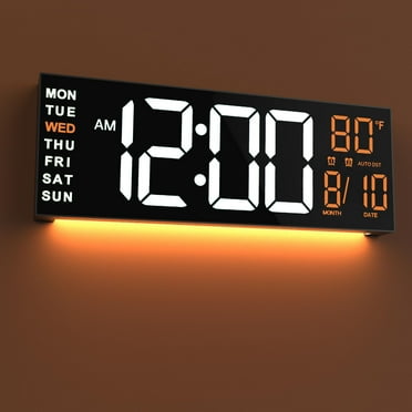 16" Digital Wall Clock, Large Display LED Digital Clock with Remote Control, for Living Room Decor, Automatic Brightness Dimmer with Date Week Temperature Alarm clock Timer (Orange)