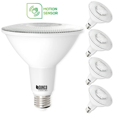 Par38 Bullet Flood - Sunco Lighting PAR38 Motion-Activated LED Light Bulb 13W (100W) 1100lm 3000K 4 Pack