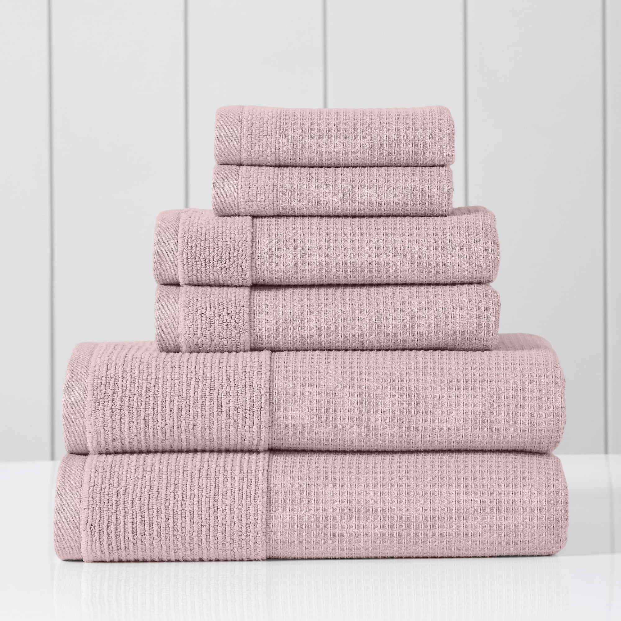 Modern Threads Waffle-Rib 6-Piece Cotton Bath Towel Sets, Pink Teal