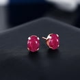 thumbnail image 3 of Gem Stone King 18K Rose Gold Plated Silver Red Ruby Stud Earrings for Women Men | 3.20 Cttw | Gemstone July Birthstone | Oval 8X6MM, 3 of 4