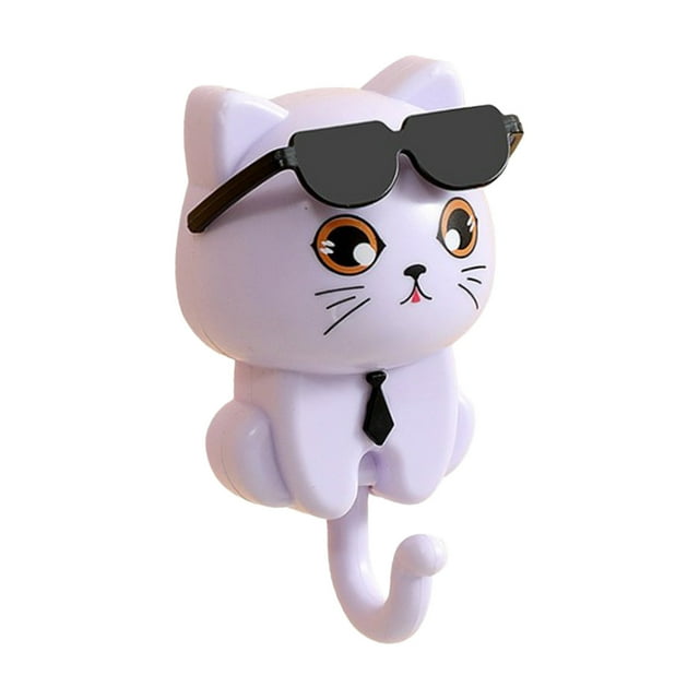 Cat Hooks Long Lasting Cat Key Holder Coat Hooks | Cute Cat Key Hook With Sunglasses Coat Wall Mounted Hook Multipurpose Coat Hooks Key Holder For Wal