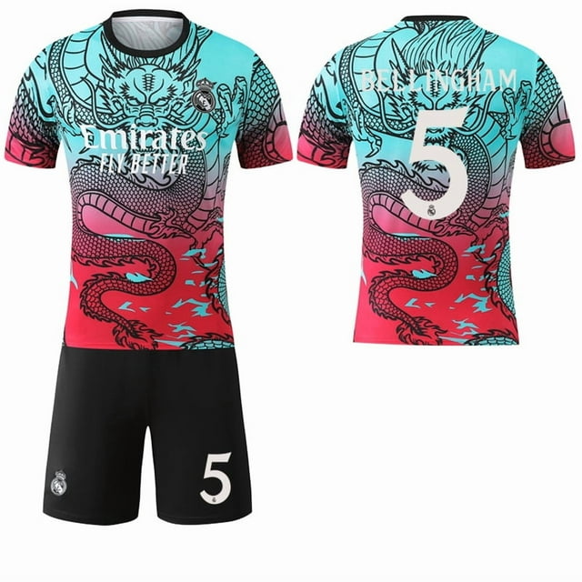 2526 New Dragon Gradient Color No. 9 Mbappe 7 Vinicius Real Madrid Special Commemorative Edition Football Jersey Set 26 Real Madrid Color Dragon No. 5 Sockless SetL