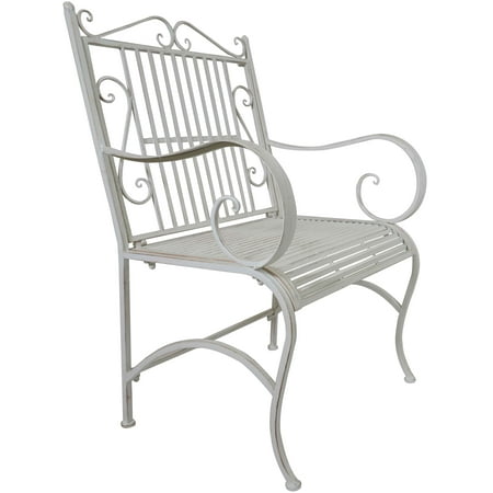 Titan Outdoor Antique White Metal Chair Porch Patio Garden ...