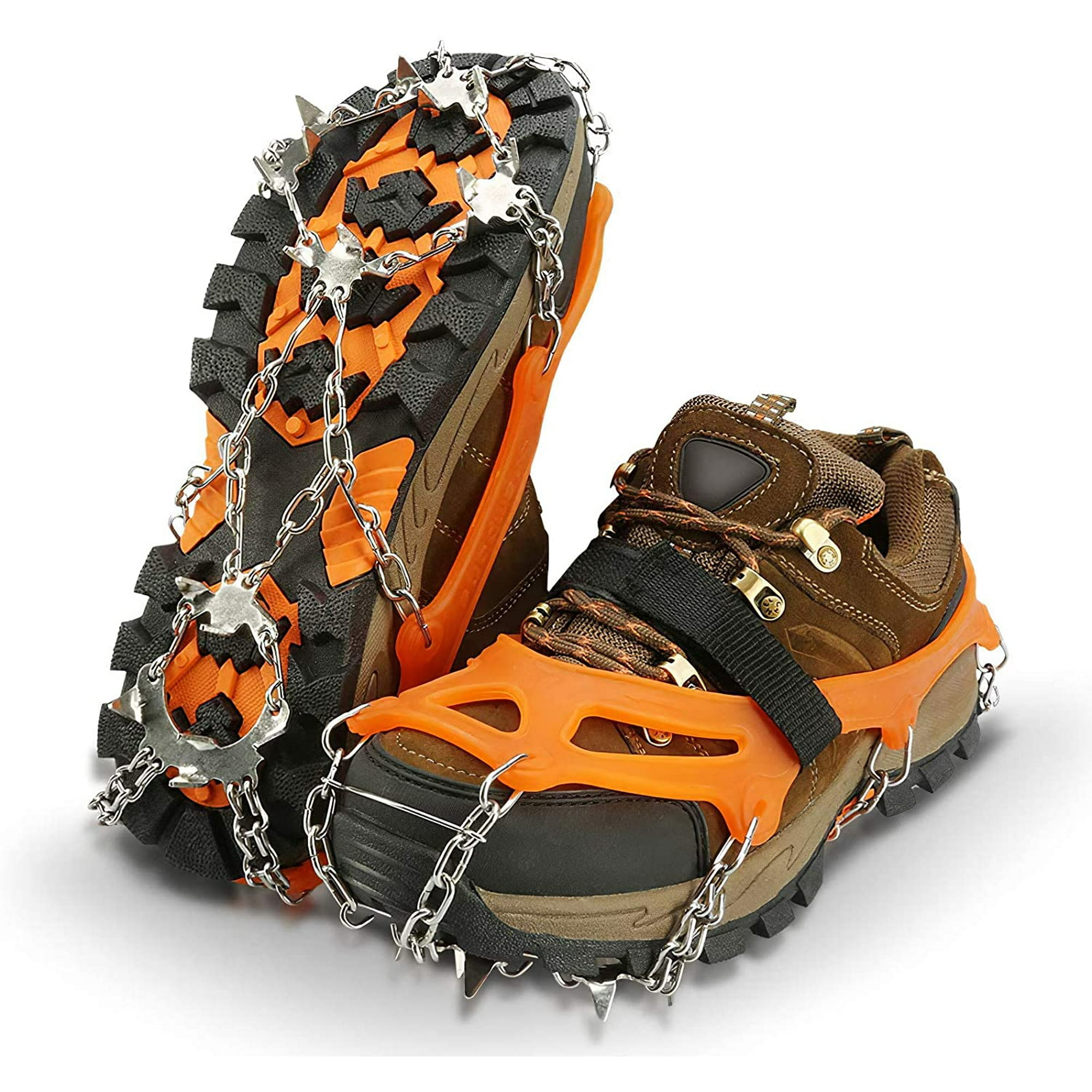 Crampons pour chaussures, crampons de traction avec 19 pointes en acier inoxydable, crampons antidérapants pour la marche, le jogging, l'escalade et la randonnée (noir, XL