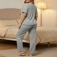 thumbnail image 6 of Zormilly Pajamas for Women Set Short Sleeve Collared Shirts Wide Leg Pants Plus Size Lounge Sets Soft Comfy Sleepwear, XL-5XL, 6 of 6