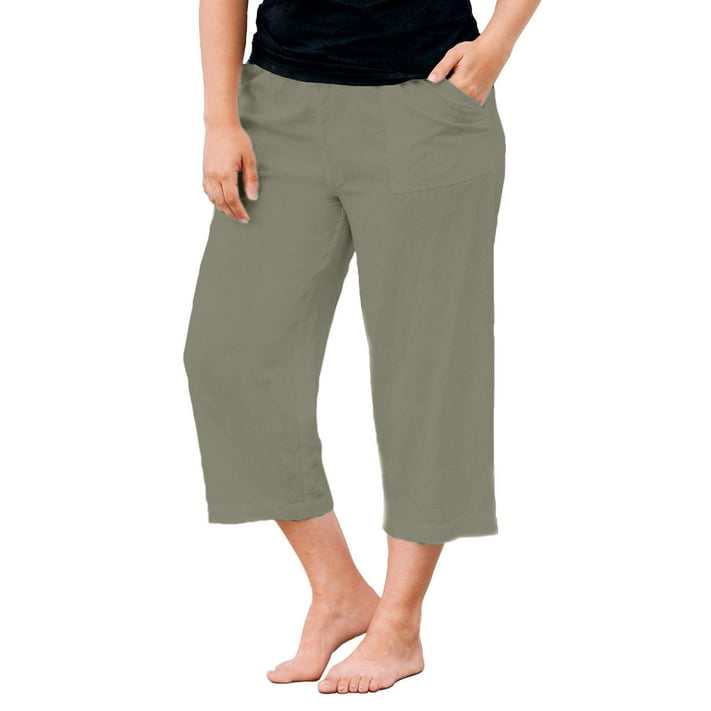Ellos Women's Linen Blend Drawstring Capris Pants - Walmart.com