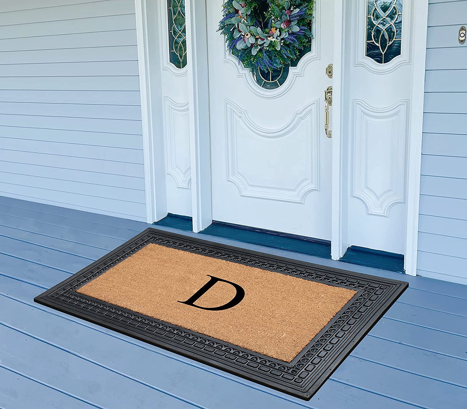 A1HC Natural Rubber & Coir 24x39 Monogrammed Doormat For Front Door, Anti-Shed Treated Durable Doormat for Outdoor Entrance, Heavy Duty, Low Profile, Easy to Clean, Long Lasting Front Porch Entry Rug