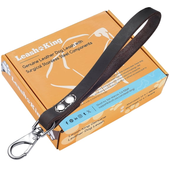 Leash King Genuine Leather Dog Leash 6 ft x 3/4 inch - Soft, Strong, Heavy Duty for Large & Medium Breeds - Dog Lead for Walking, Training, Hiking and Running – Brown