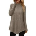 thumbnail image 3 of BiZtdJrK Womens Ribbed Long Sleeve Shirts Casual Mock Neck Lightweight Sweaters Loose Asymmetrical Hem Tunic Tops Fall Winter Clothes, Khaki, M, 3 of 7