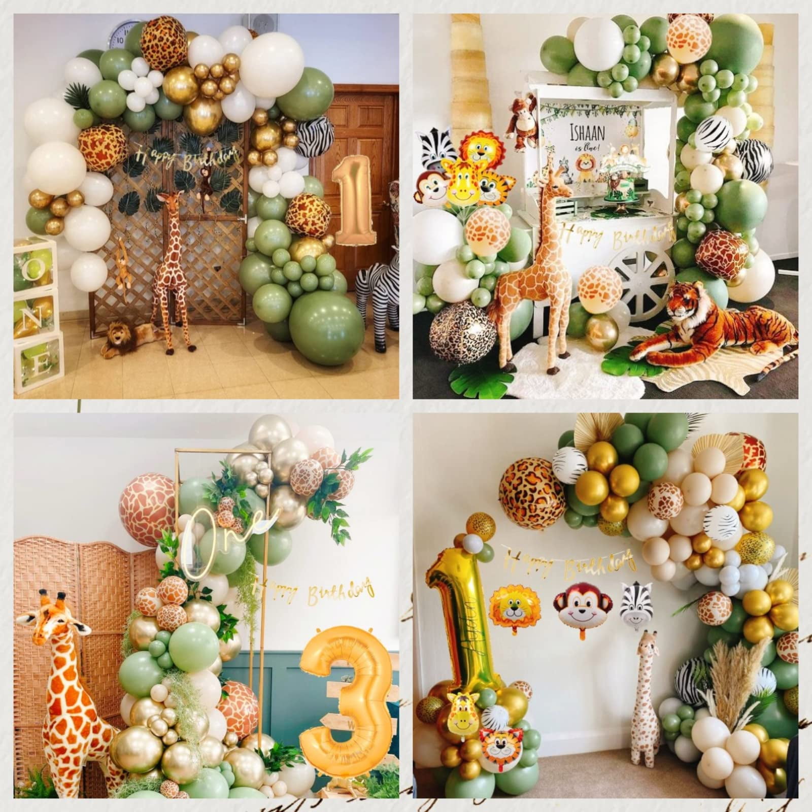 1st Birthday Decorations for Boys Girls, Wild One Birthday Balloon Set, First Birthday Decorations, Sage Green Jungle Animal Birthday Decorations for Kids