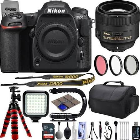 Nikon D500 DSLR Appareil Photo Intégré en Wi-Fi et GPS Prêt 10 Ips avec Objectif Portrait Nikon AF-S 85mm f/1.8G - 64GB SD