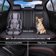 Coverado Car Seat Covers Red Trim, 5 Seats Breathable Faux Leather & Woven Fabric Seat Protectors Full Set, Universal Auto Cushions Fit Most Cars SUV Trucks