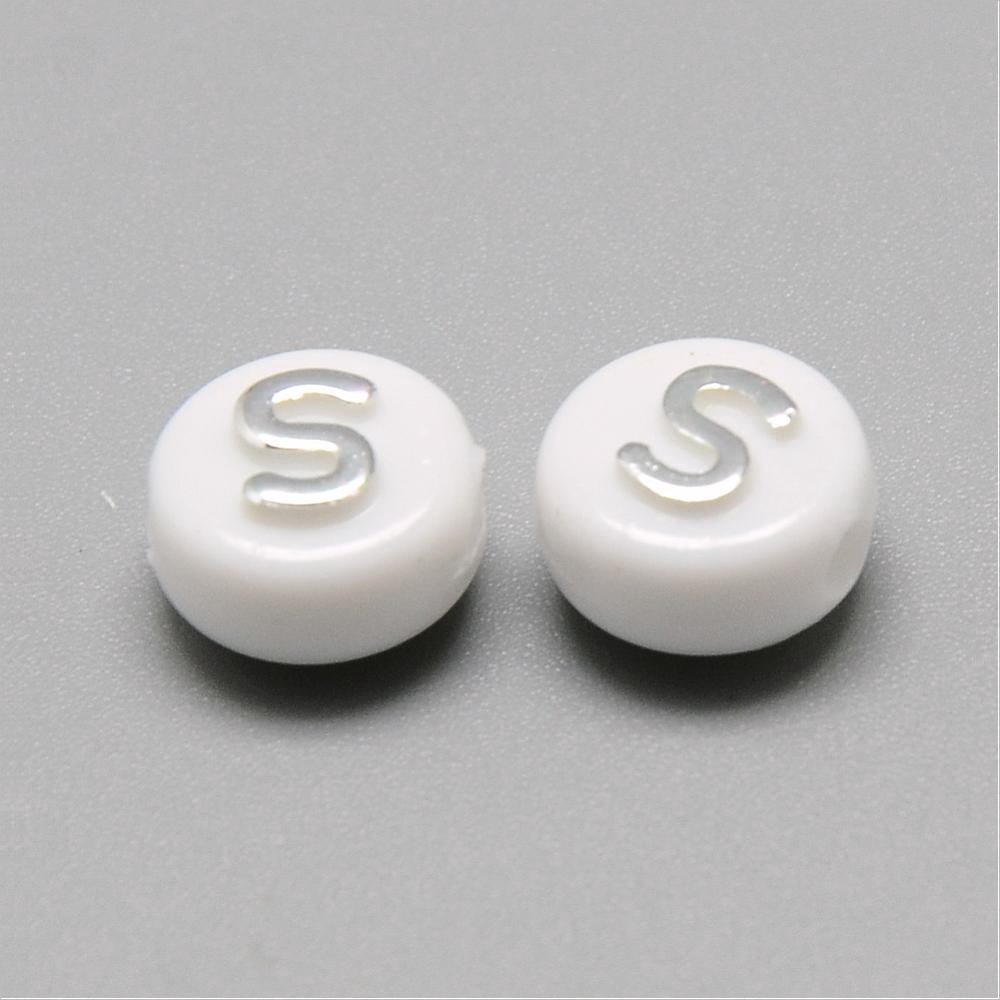 500gs Plating Acrylic Beads Silver Metal Enlaced Horizontal Hole Mixed Letters Flat Round Silver 9.5~10x6mm Hole: 2mm about 1532pcs/500g