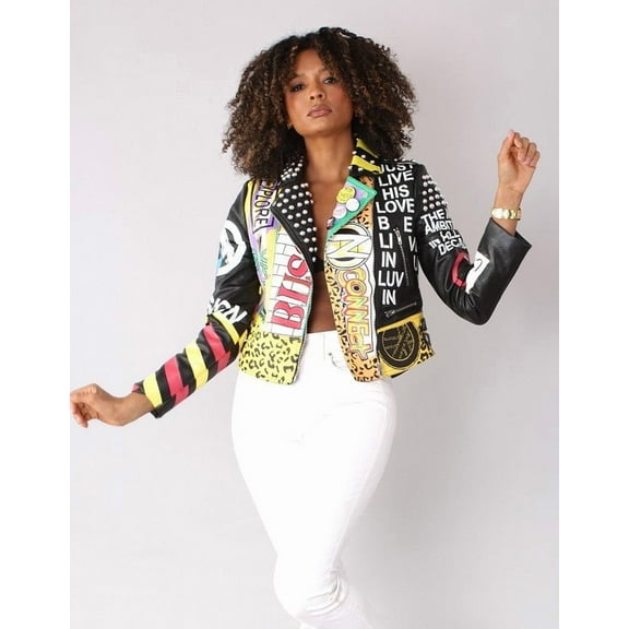 Bold Graphic Leather Jacket -81760