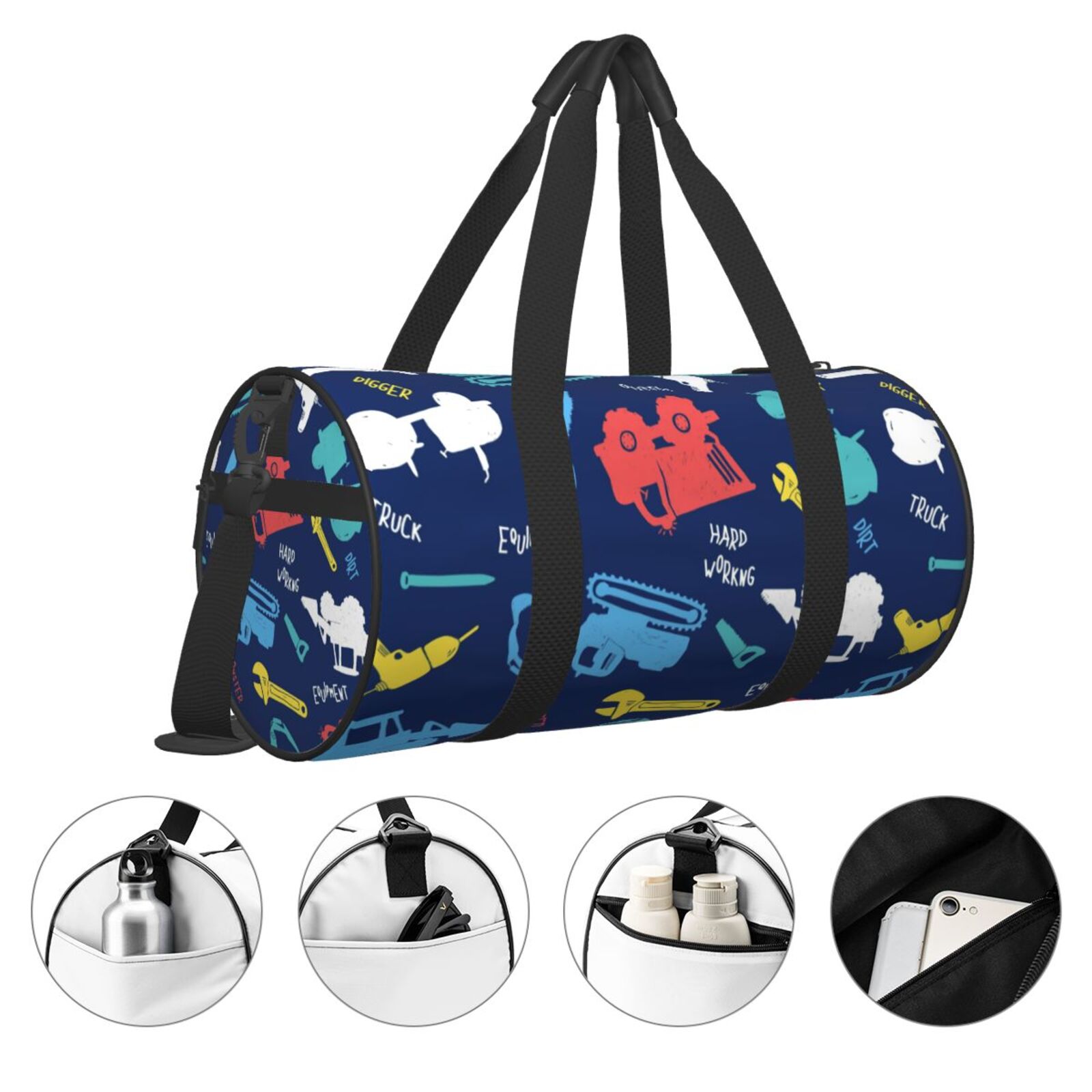 Vsdgher Colorful Excavator 45L Foldable Duffel Bag, Sports Gym Bag,Overnight Bag, Portable Weekender Bag for Airplanes