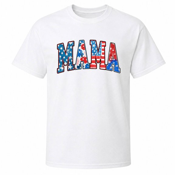 Patriotic MAMA Stars and Stripes Graphic T-Shirt, Unisex Classic Fit, Cotton or Cotton-Poly by Color, 180 GSM