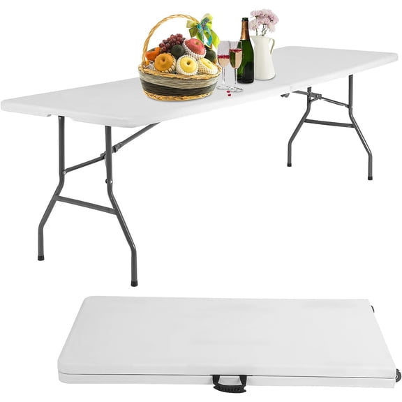 PetFurnishn  8FT Folding Table, Plastic Table Camping Table Foldable Portable Picnic Table Outdoor Dining Table with Carrying Handle for Kitchen Party Outdoor Indoor Wedding BBQ 94 x 29 x 29