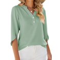 thumbnail image 3 of Women'S Casual Chiffon Blouse Tops 1/2 Ruffled Sleeve V Neck Loose Fit Blouses Shirts Bean Green S, 3 of 6