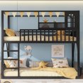 thumbnail image 2 of HOQBN Floor Bunk Bed Twin Over Twin,Metal Low Bunk Bed Frame with Storage Shelves and Storage Bag,Black, 2 of 17