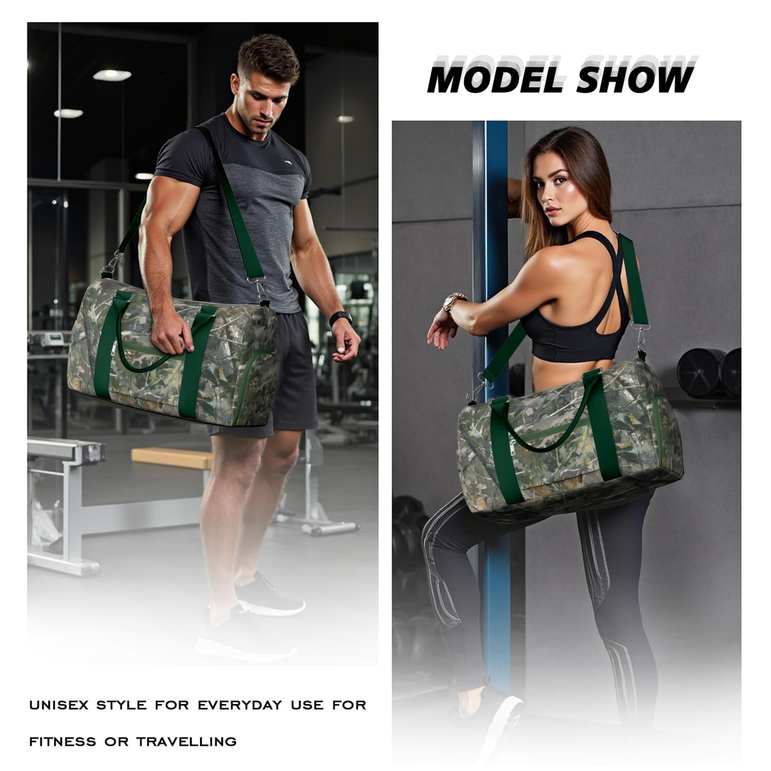 Camo Mens Gym Tote Duffle Bag with Wet Pocket & Shoe Compartment, Travel Duffel Bag Overnight Weekender Hospital Tote Girls Workout Carry on Bag with Luggage Sleeve