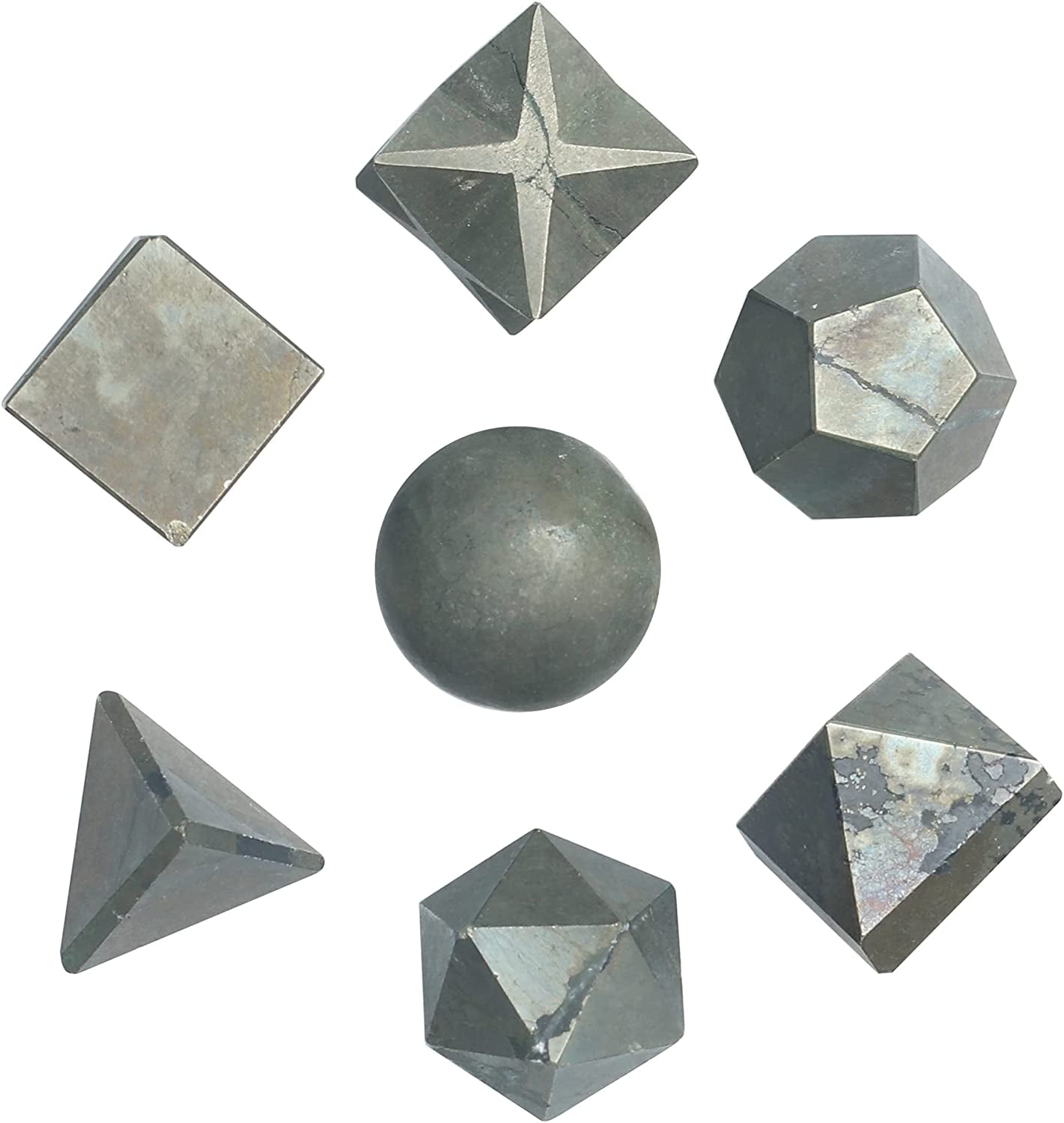 Set 7 Chakra Gemstone Healing Reiki Crystal Platonic Sacred Solid Geometry Decor 