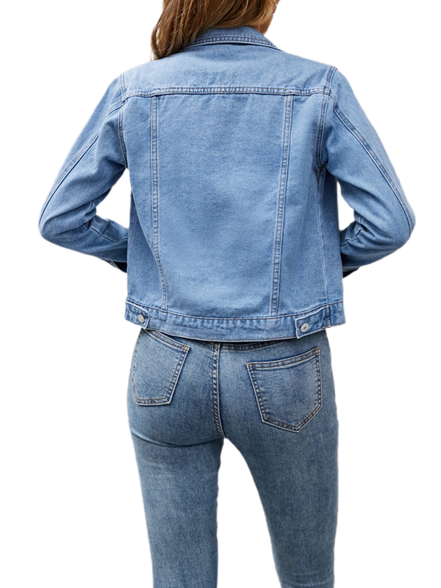 Mubineo Women's Denim Jacket, Casual Long Sleeve Button Down Chest Pocket Jean Jacket, Size: Small, Black