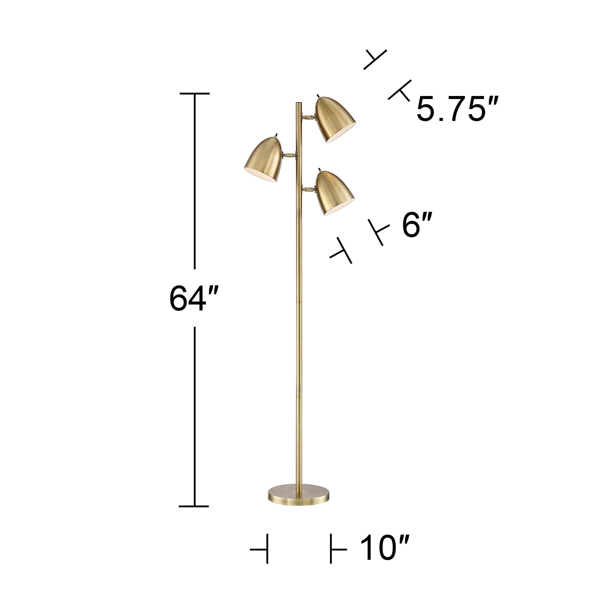 360 Lighting Aaron Mid Century Modern Tree Floor Lamp 64" Tall Aged Brass 3 Light Adjustable Dome Shade for Living Room Reading Bedroom Office House