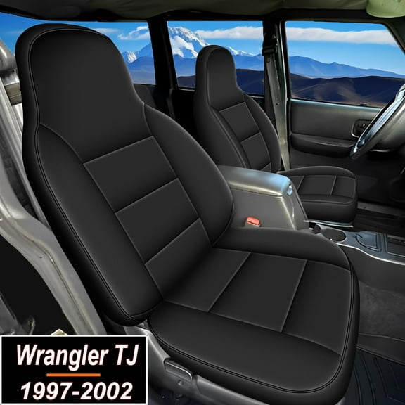 IKABEVEM Custom Fit Seat Covers for Jeep Wrangler TJ 1997-2002 Waterproof Leather Car Seats Cover Full Set（Black）