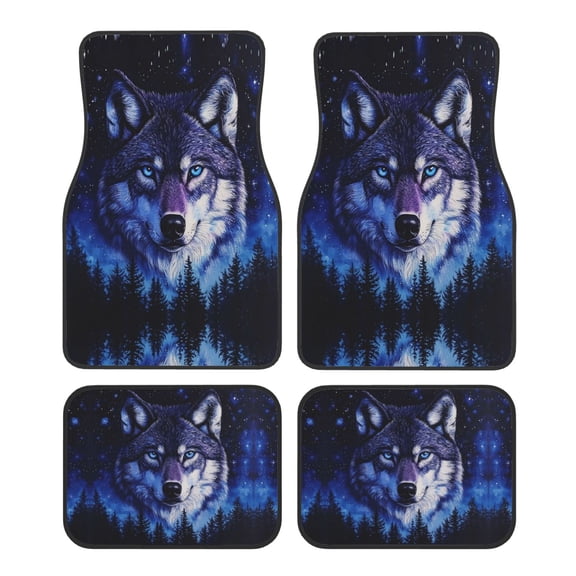 KAKALAD Blue Galxy Wolf 04 Car Floor Mats 4PC Set Carpet Protection, Universal Fit for Car SUV VA & Truck, Vehicle Front & Rear