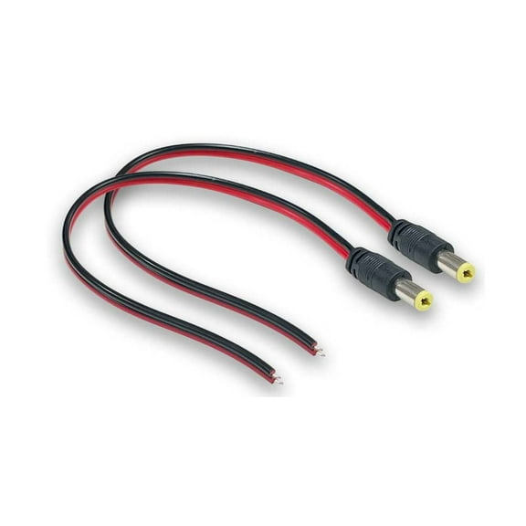 Pack Of 2 Male DC Power Plug 2.1mm x 5.5mm To Open End Bare Lead Power Cable - 22 AWG