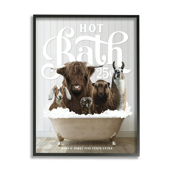 Stupell Industries Farm Animals in Bath Animals & Insects Painting Black Framed Art Print Wall Art, 11 x 14