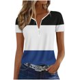 thumbnail image 5 of CYMMPU Women's Short Sleeve Shirts Zipper Color Block V Neck Tunic Tops Casual Blouse Summer Fashion T-Shirts Blue M, 5 of 6