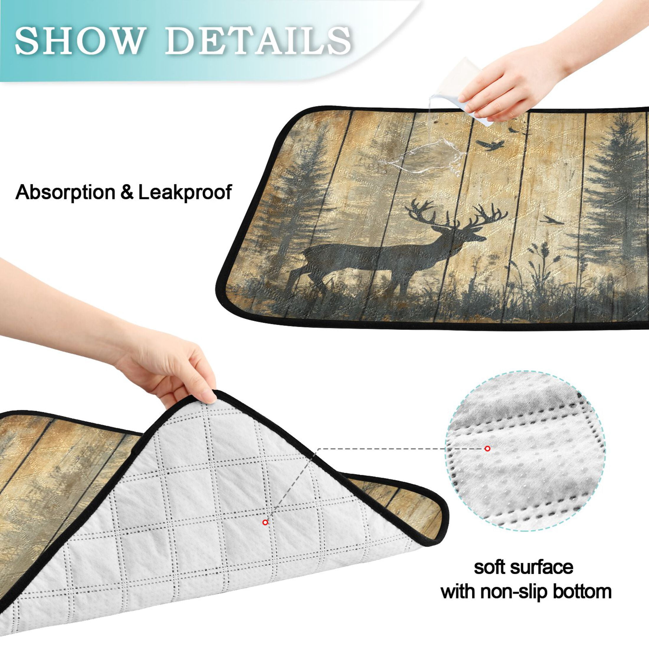 Qxltty Forest Deer Shadow Cat litter Pads Pet Set of 3 Diaper Mats Center Anti-leakage Layer Absorbent Soft and Comfortable