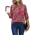 thumbnail image 3 of WIHOLL Women Blouses V Neck T Shirts 3/4 Length Sleeve Cuff Tab Buttons Tunic Tops for Business Casual Outfits, 3 of 11