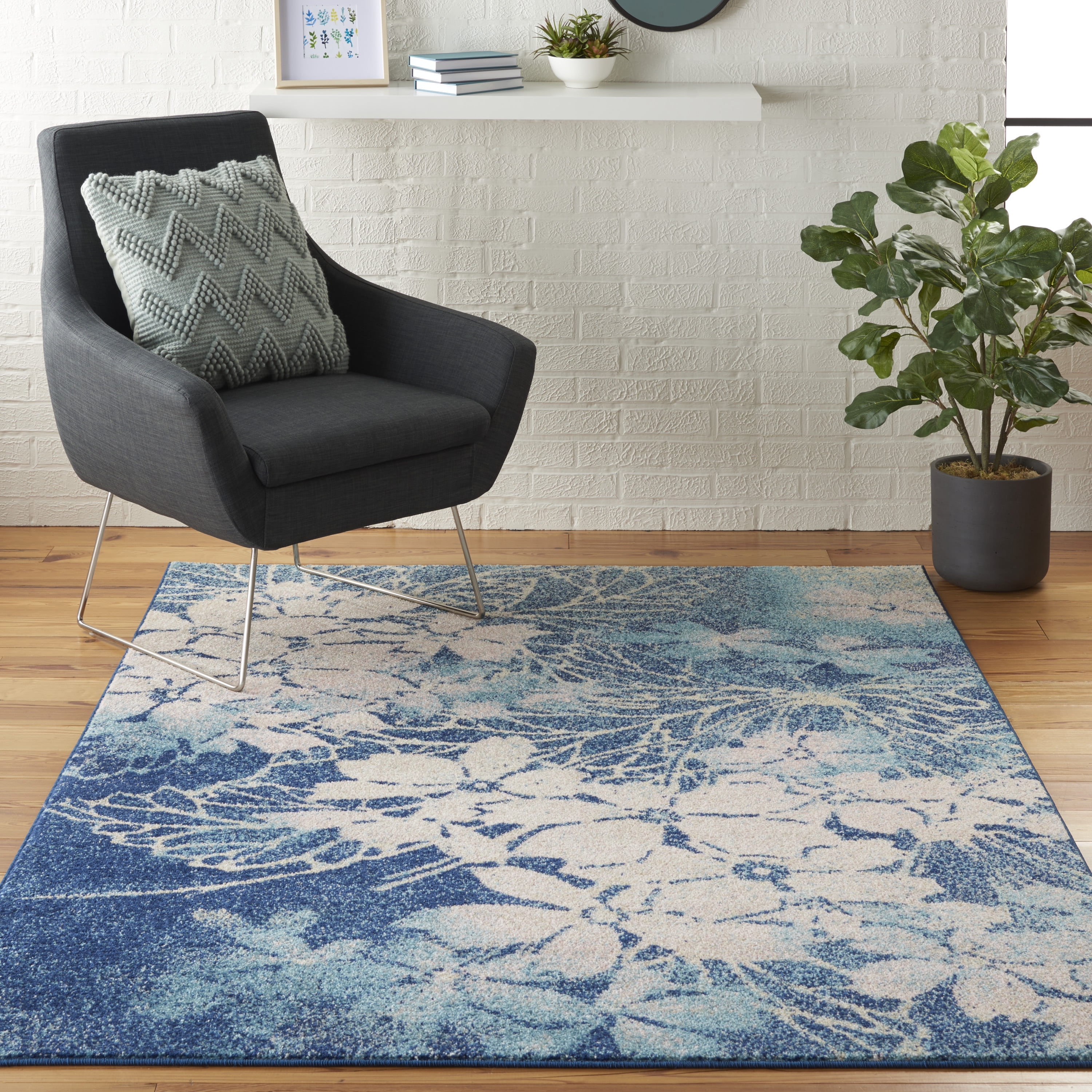 Nourison Tranquil Ombre Floral Floral Navy/Pink Area Rug