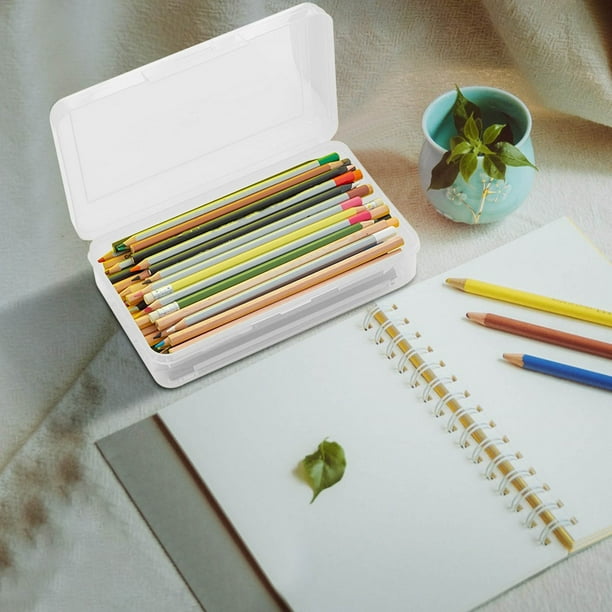 Estuche de Plástico para Lápices, de Gran Capacidad, Transparente, con Tapa a Presión, Apilable y Elegante, para Guardar Suministros de Oficina.