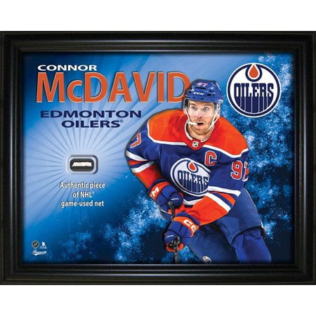 Connor McDavid 16x20 Photo Frame with Game-Used Net - Edmonton Oilers - Officially Licensed NHL Wall Art
