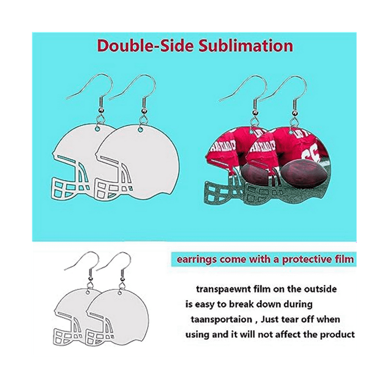 48 PCS Sublimation Earring Blanks Bulk MDF for Sublimation Football  Earrings Double-Sided with Earring Hooks (Helmet) 