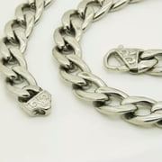 QQTDFG 15mmCurb Cuban Link Chain Heavy 316L Stainless Steel Silver Mens Necklace 7-40-38inch