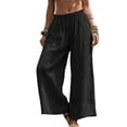 thumbnail image 6 of Tauxra Casual Linen Pants for Women, High Waist Wide Leg, Elastic Waist, Solid Color, for Spring Summer Daily, 6 of 8