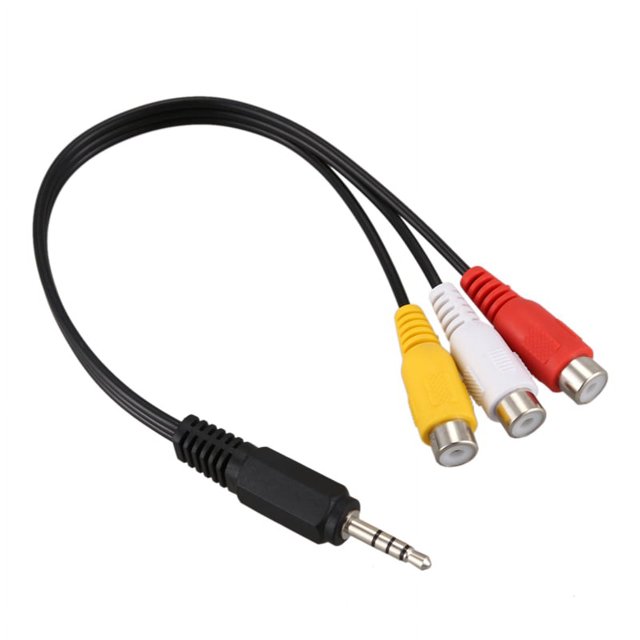 Cable de audio y vídeo AV con conector macho de 3,5 mm a 3 RCA hembra de 22 cm