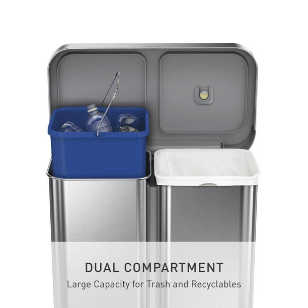 simplehuman 58L/15.3G Dual Compartment Recycling Bin, Stainless