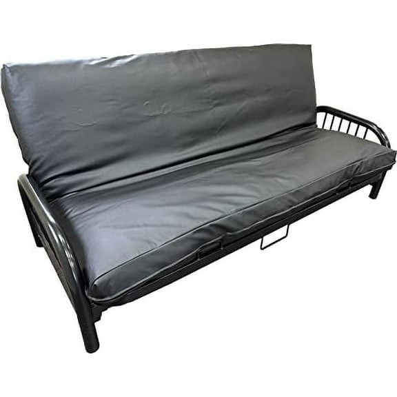 Leather Look Vinyl Futon Covers, Mattress Protector Slipcovers (Queen Size 6X60x80 In, Black)