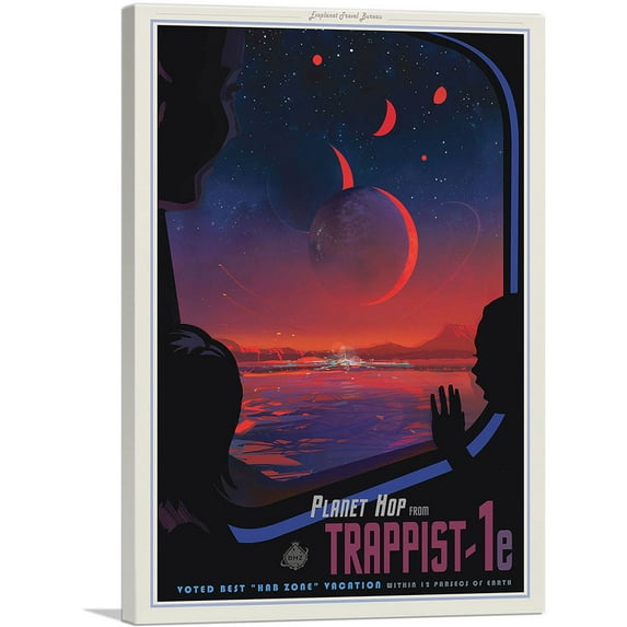 ARTCANVAS TRAPPIST-1e Planet Hopping Excursion to the Best Hab Zone NASA Poster Canvas Art Print - Size: 18" x 12" (1.50" Deep)