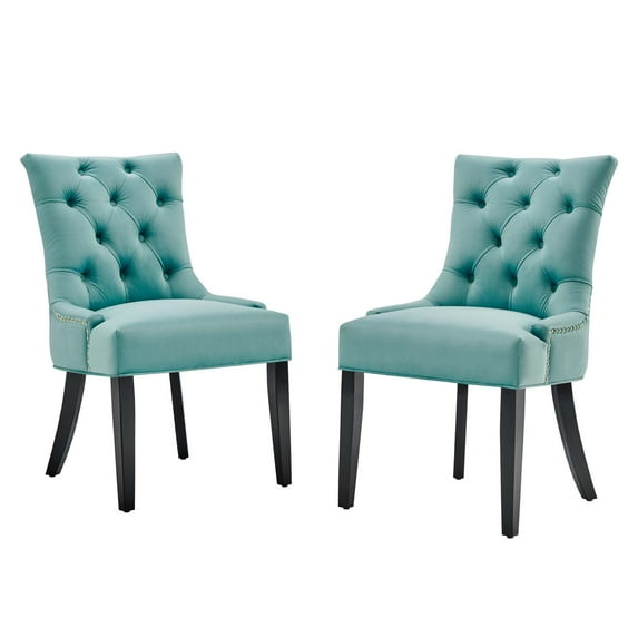 Tufted Side Dining Chair, Set of 2, Velvet, Wood, Blue, Modern Contemporary Urban Design, Kitchen Room Cafe Bistro Restaurant Hospitality