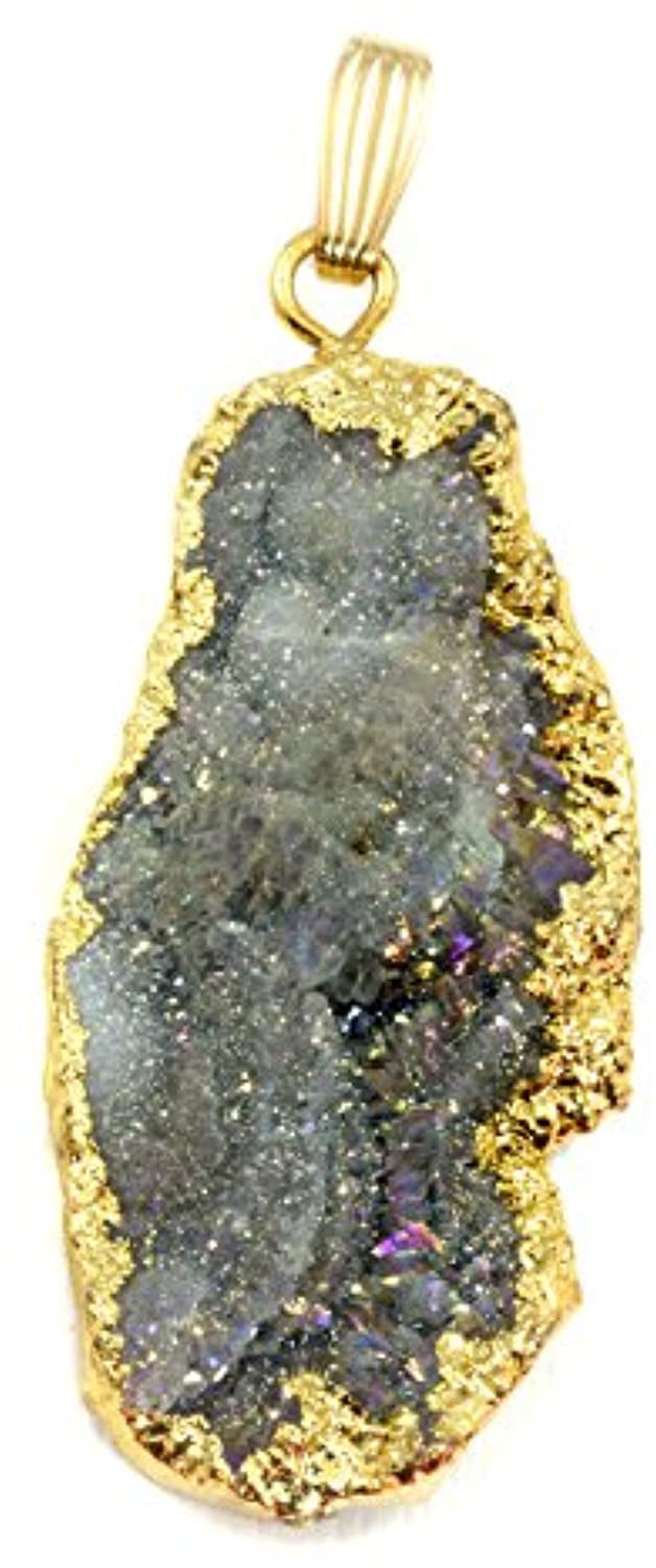 Spyglass Designs 14k Gold Filled Drusy Necklace Pendant Large Gray Mushroom Druzy Crystals Golden Electroplated Sides 