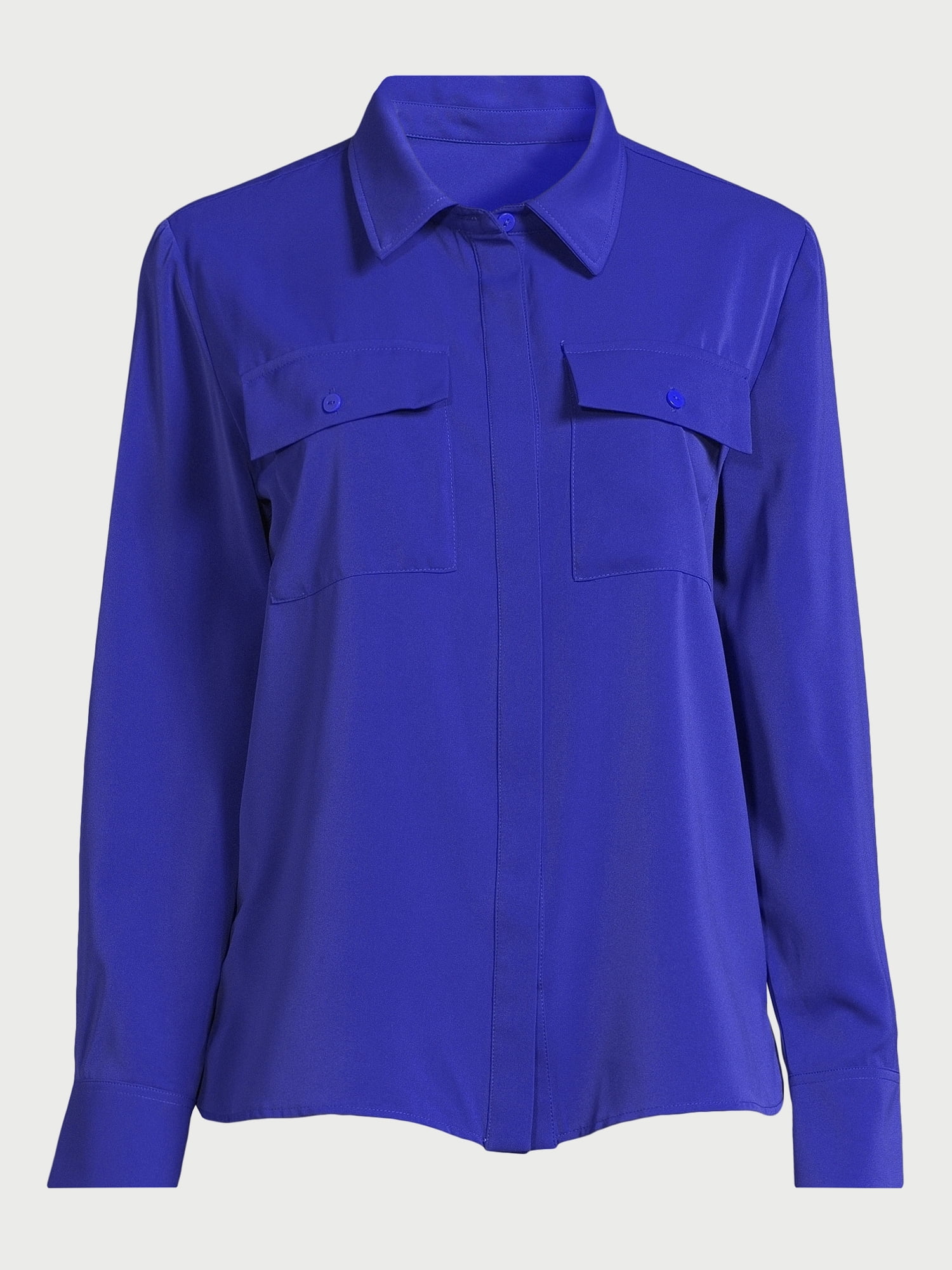 Scoop Women's & Women's Plus Button Down Blouse with Two Pockets, Sizes XS-4X